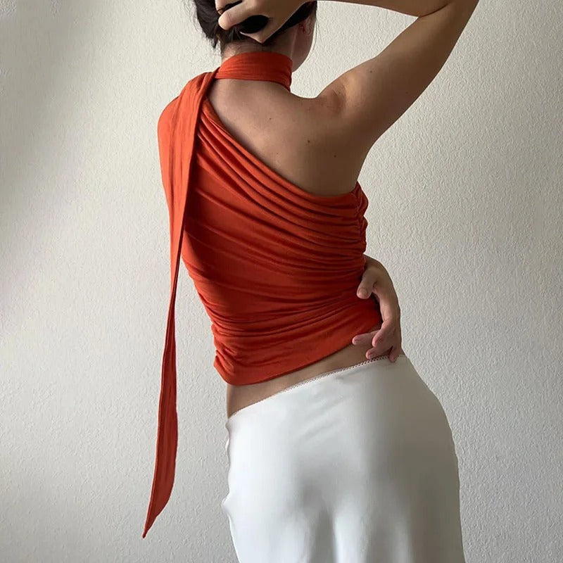 Rygglös Off-Shoulder Halter Crop Top för kvinnor