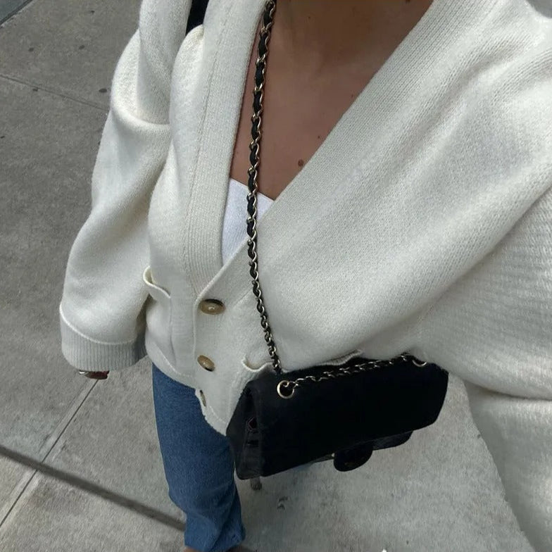 Solid V-ringad damkofta med ficka