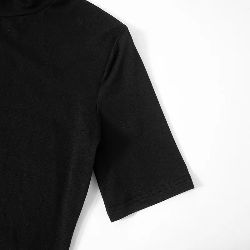 Patchwork-klänning med turtleneck för kvinnor