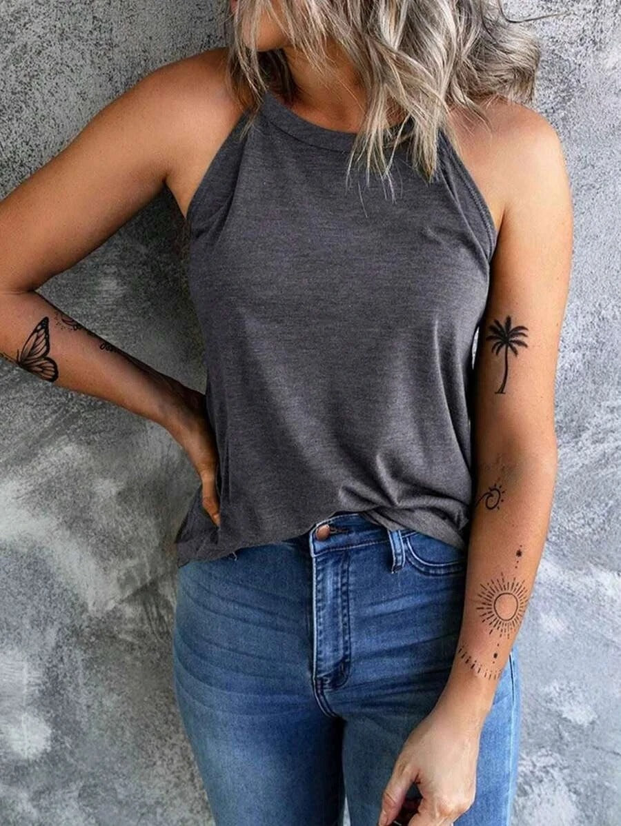 Ärmlös halterneck-linne för damer