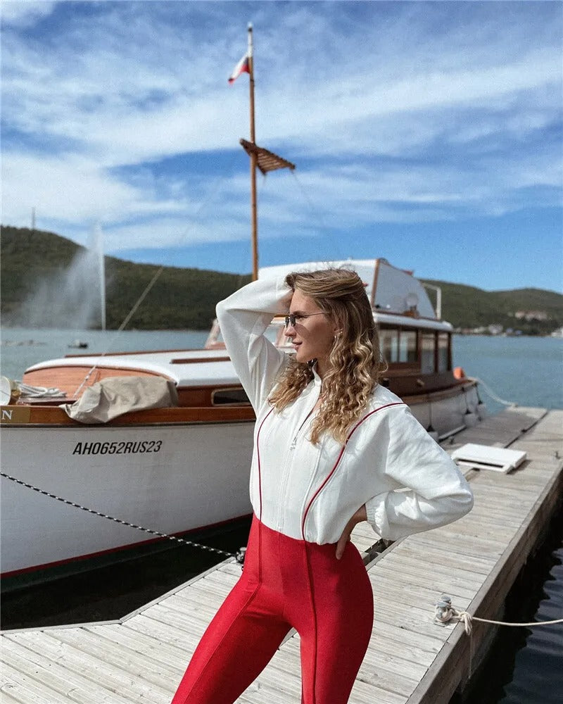 Sköldpaddshalsad långärmad jumpsuit för kvinnor