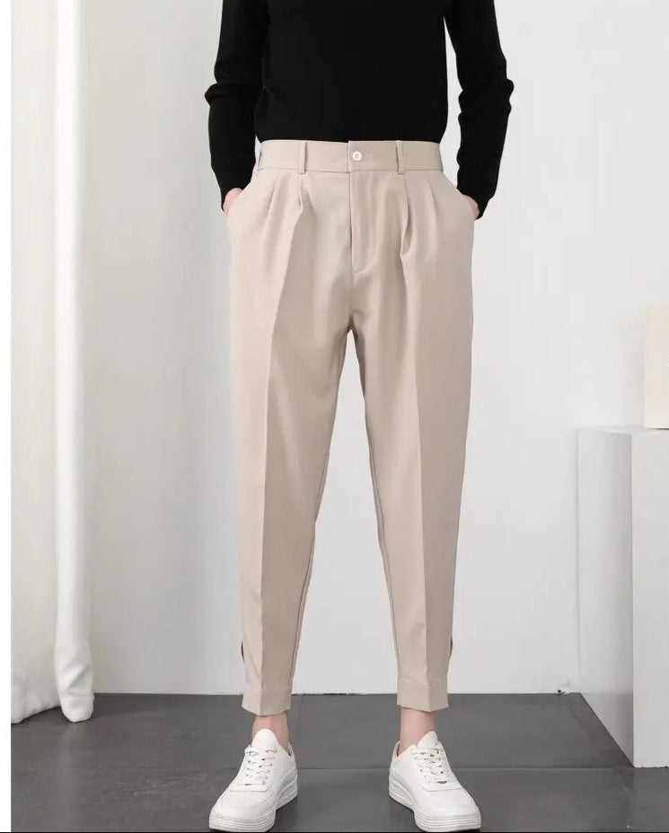 Plisserade avsmalnande blazerbyxor för herr