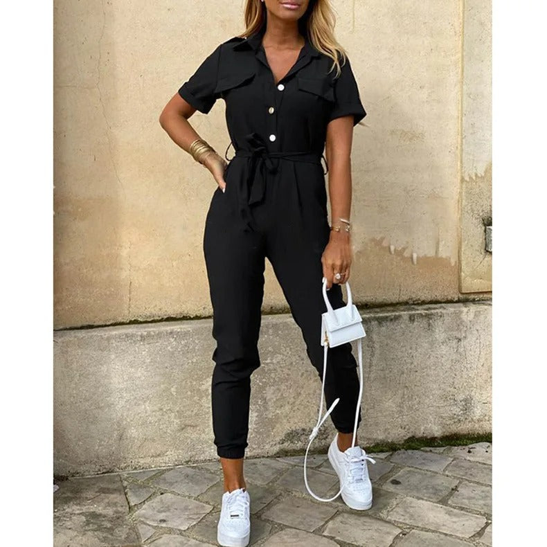 Jumpsuit med monokromatisk bälte för kvinnor