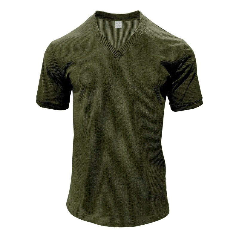 Herr T-shirt i corduroy med V-ringning