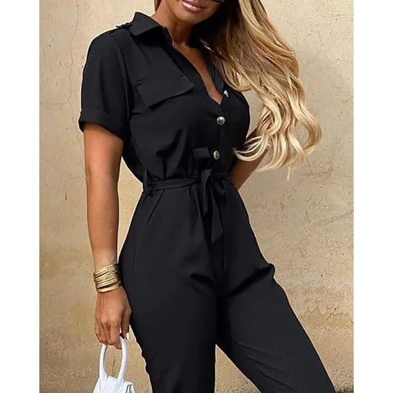 Jumpsuit med monokromatisk bälte för kvinnor