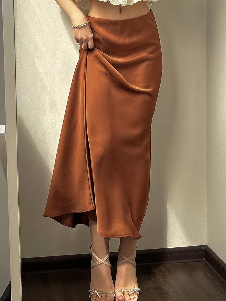 Dam Svart Split Satin Kjol