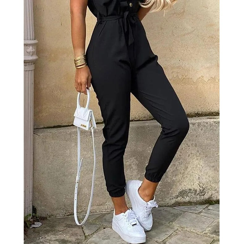 Jumpsuit med monokromatisk bälte för kvinnor