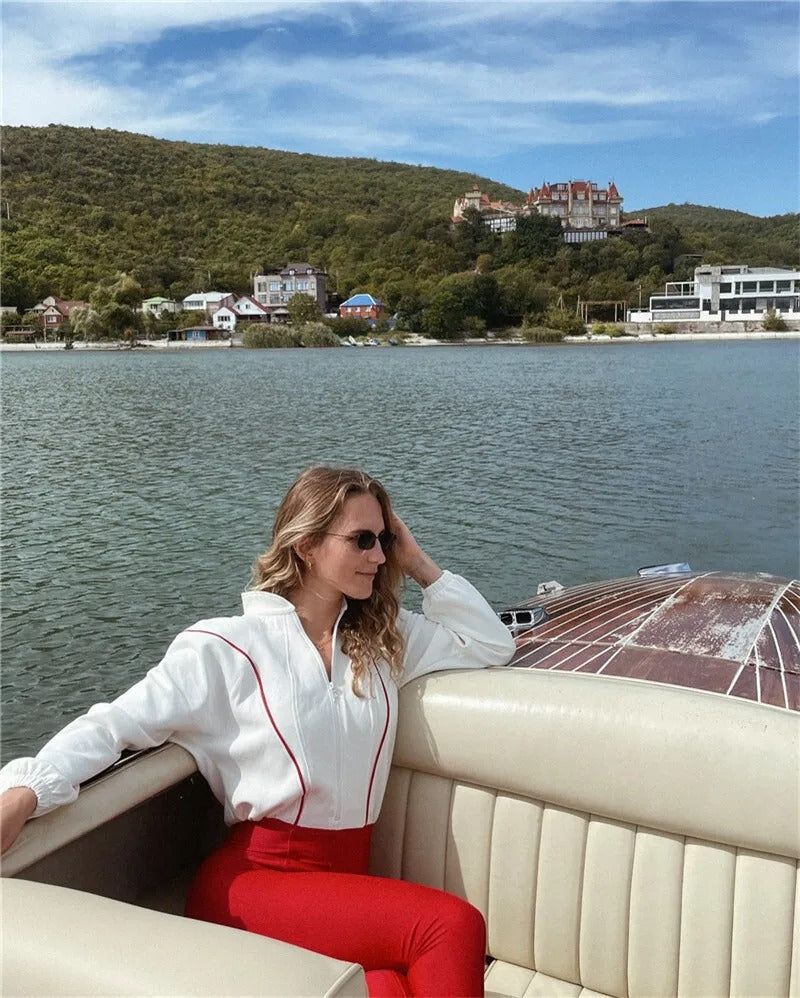 Sköldpaddshalsad långärmad jumpsuit för kvinnor