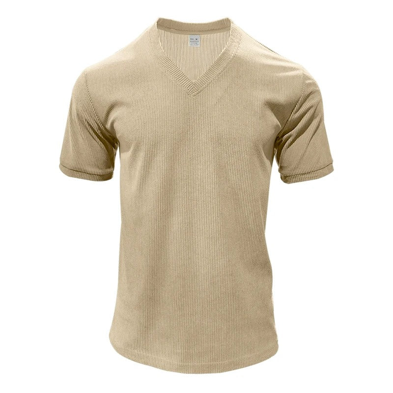 Herr T-shirt i corduroy med V-ringning