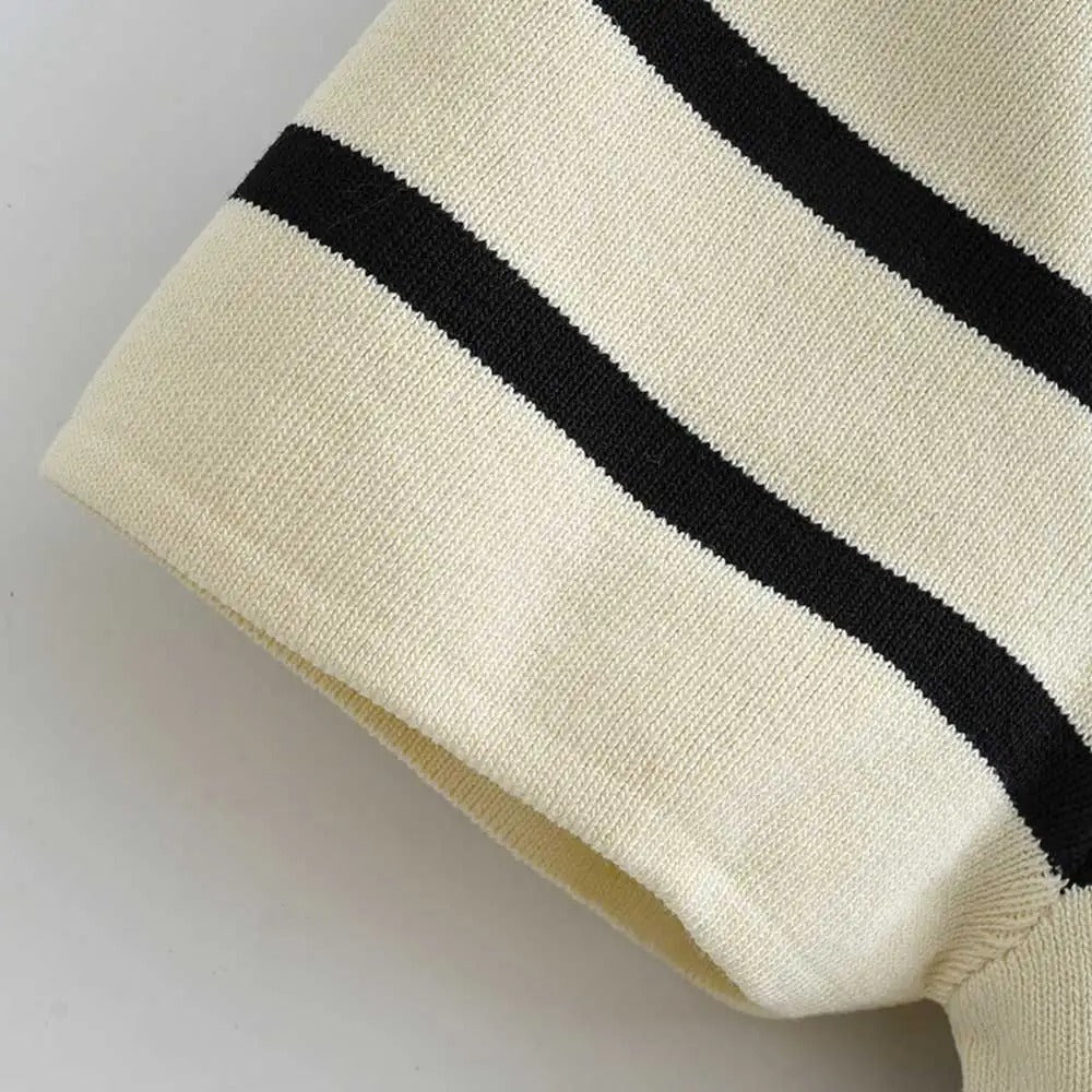 Stickad randig croppad topp för kvinnor