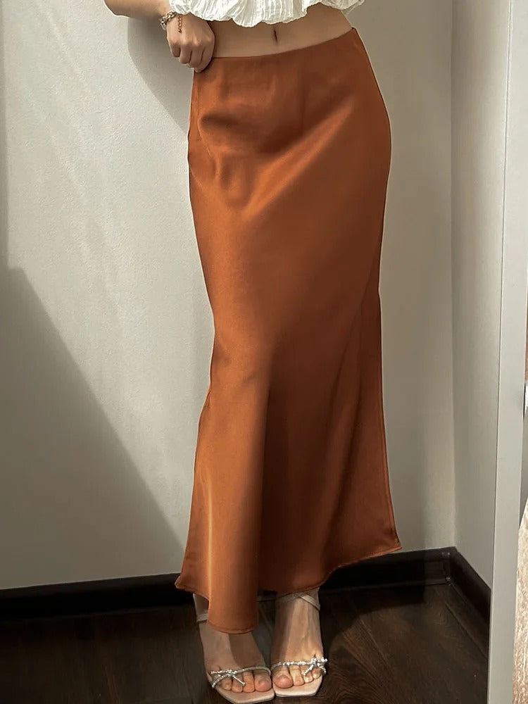 Dam Svart Split Satin Kjol