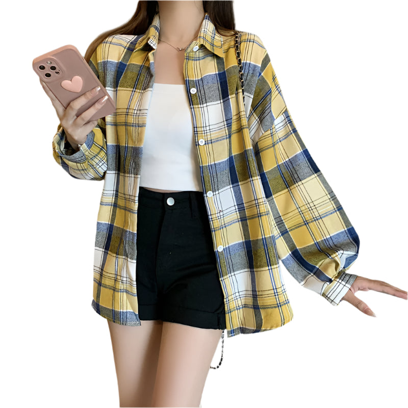 Oversized rutig skjorta för kvinnor