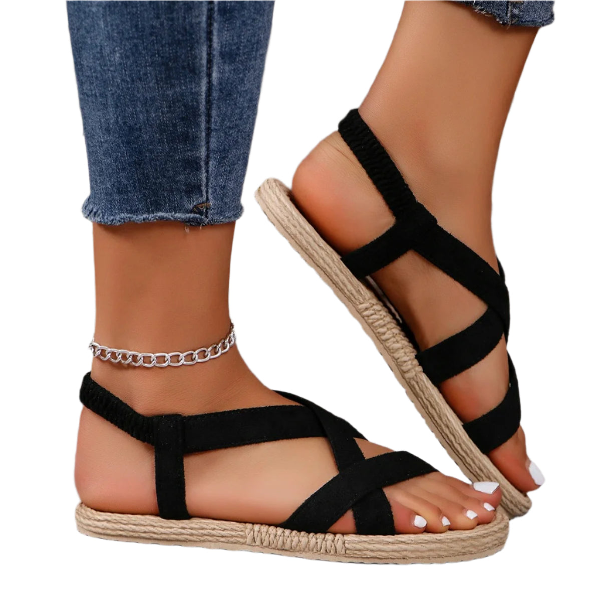 Enfärgade platta sandaler för kvinnor