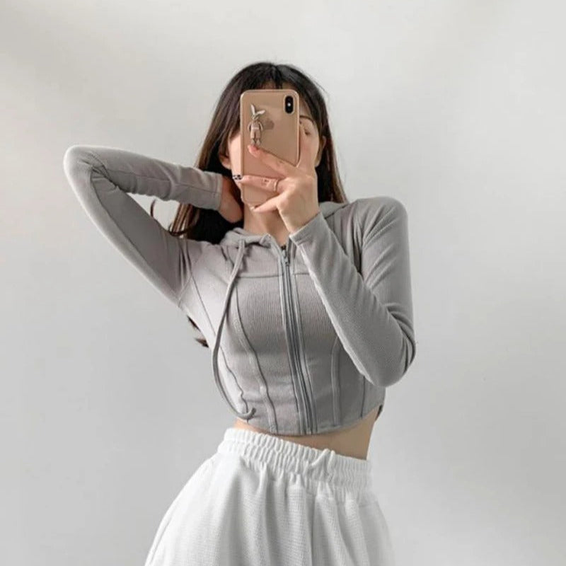 Zip Up Crop Fitted Hoodie för kvinnor