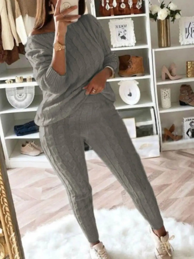 Plus Size Dropped Shoulder Knit Byx Set