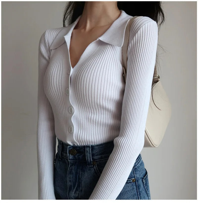 Stickad Slim Cardigan med V-ringad dam