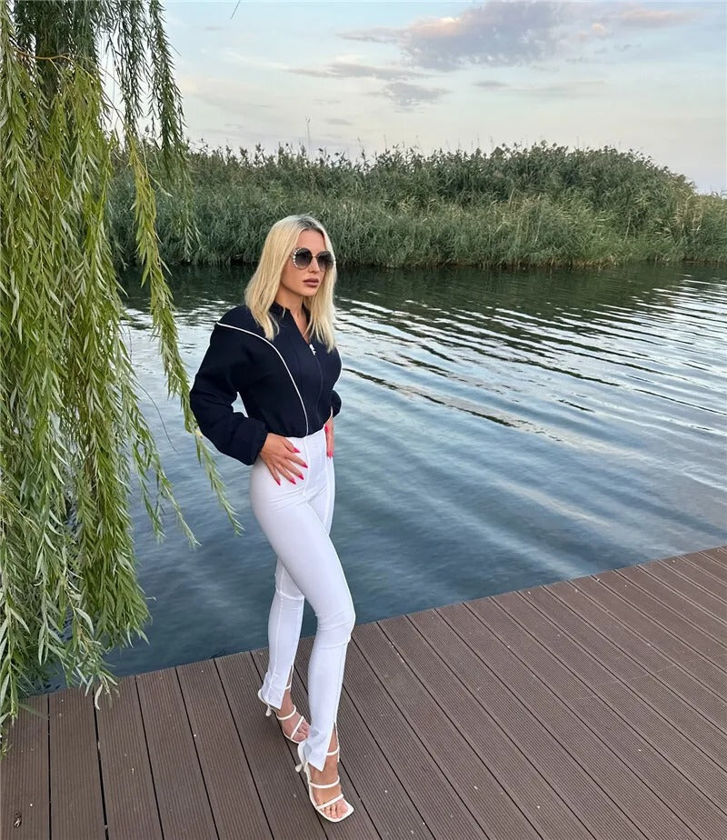 Sköldpaddshalsad långärmad jumpsuit för kvinnor