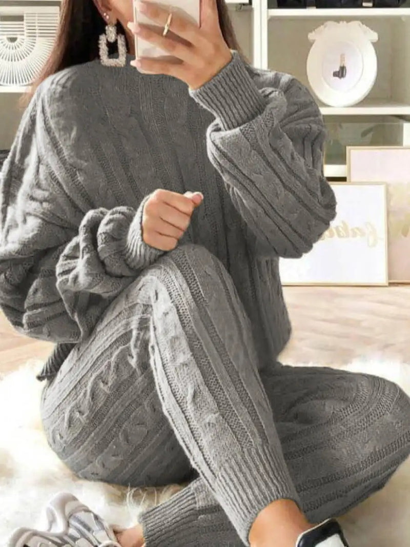 Plus Size Dropped Shoulder Knit Byx Set