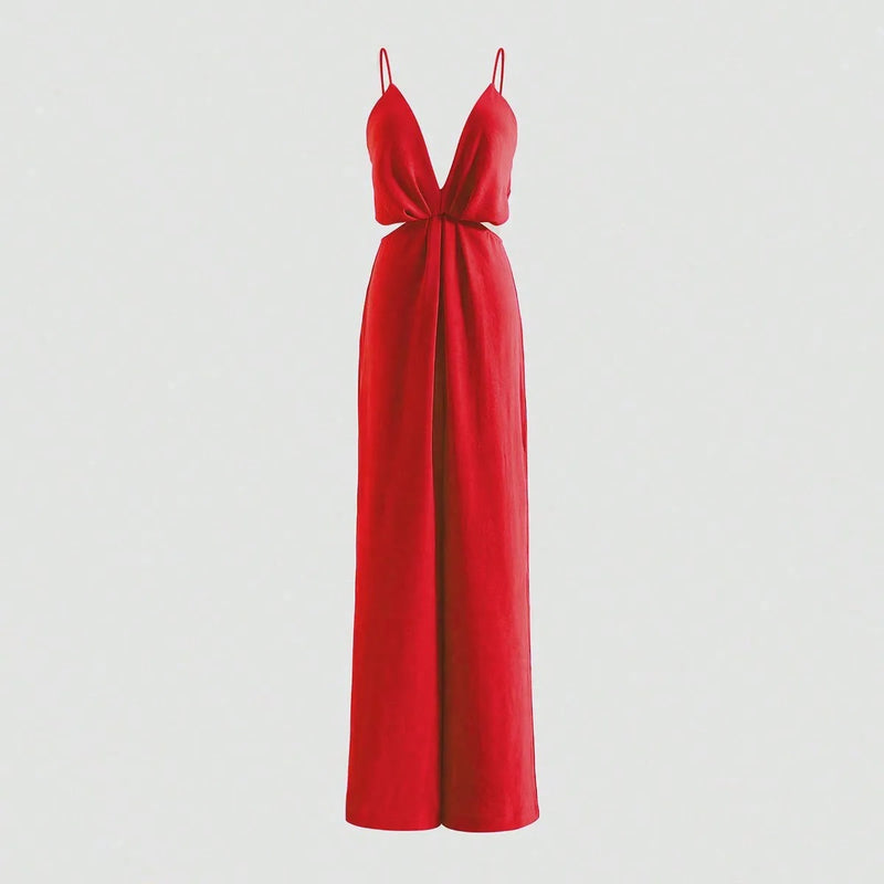 Urholkad plisserad jumpsuit med vida ben