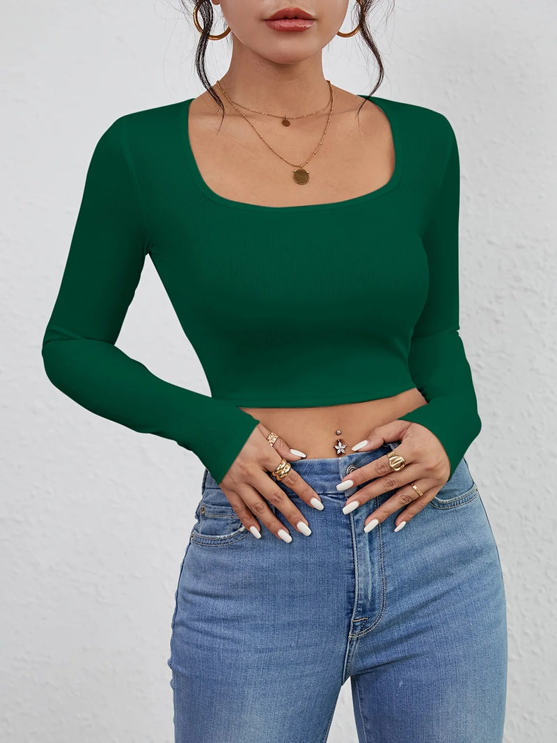 Slim Fit T-shirt med fyrkantig hals för kvinnor