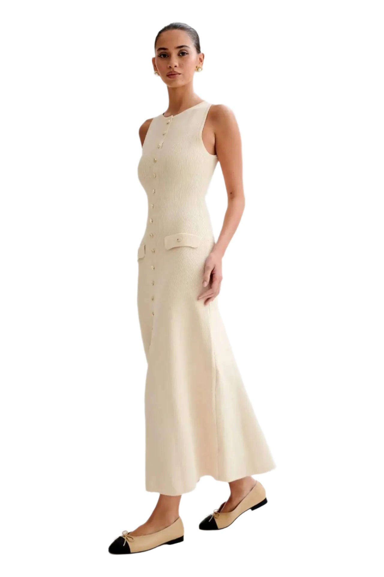 Stickad ärmlös Knäppning Bodycon Klänning för kvinnor