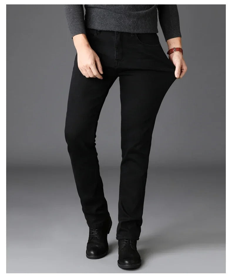 Svarta stretchjeans för män i bikerstil
