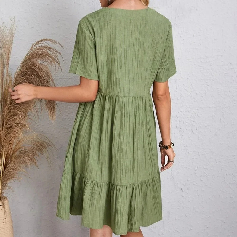 V-ringad Peplum Fit Flare Klänning för kvinnor