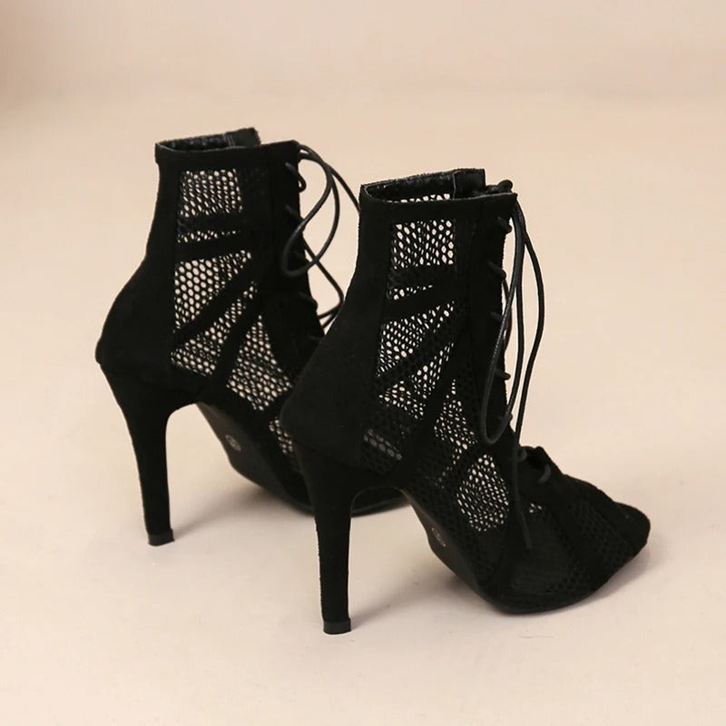 Damsandaler i mesh med Peep Toe-klack