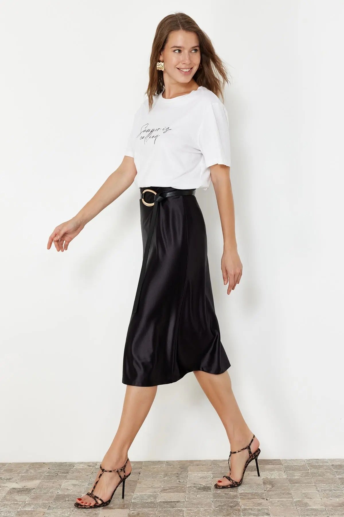 Kvinnors Casual Knit Plisserad kjol