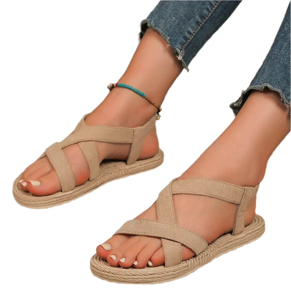 Enfärgade platta sandaler för kvinnor