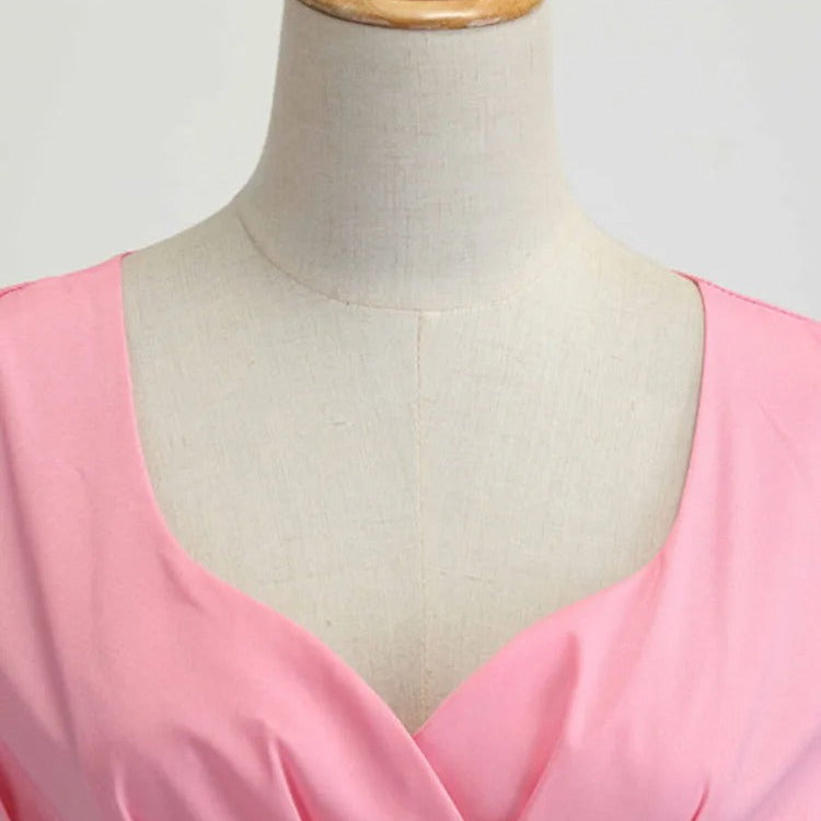 V-ringad vintage midiklänning för kvinnor