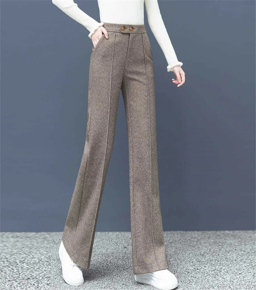 Raka byxor i ullblandning för kvinnor