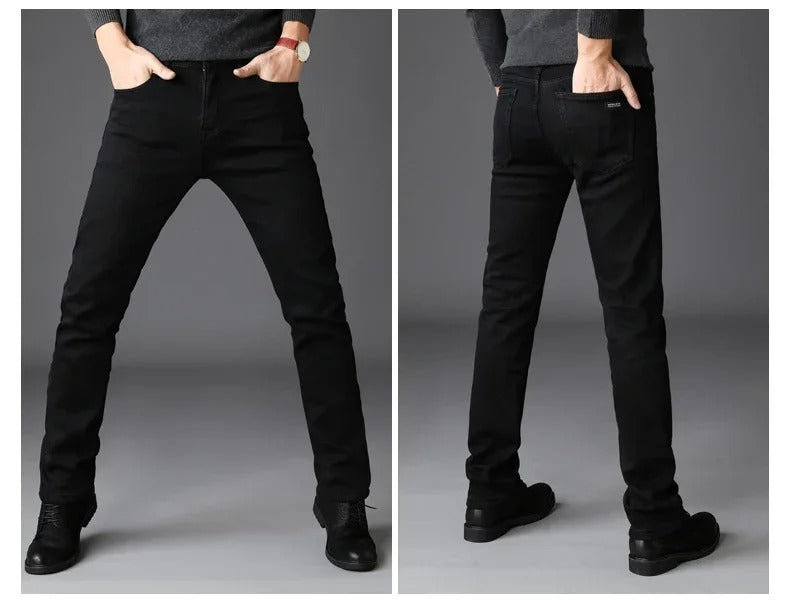 Svarta stretchjeans för män i bikerstil