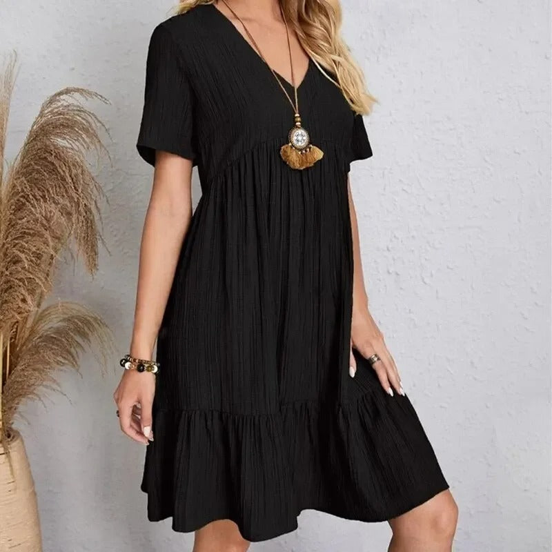 V-ringad Peplum Fit Flare Klänning för kvinnor