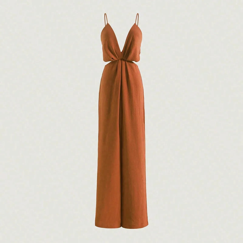 Urholkad plisserad jumpsuit med vida ben