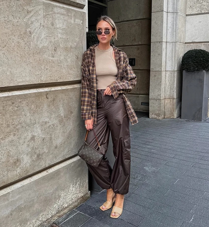 Dam vintage rutig långärmad blus