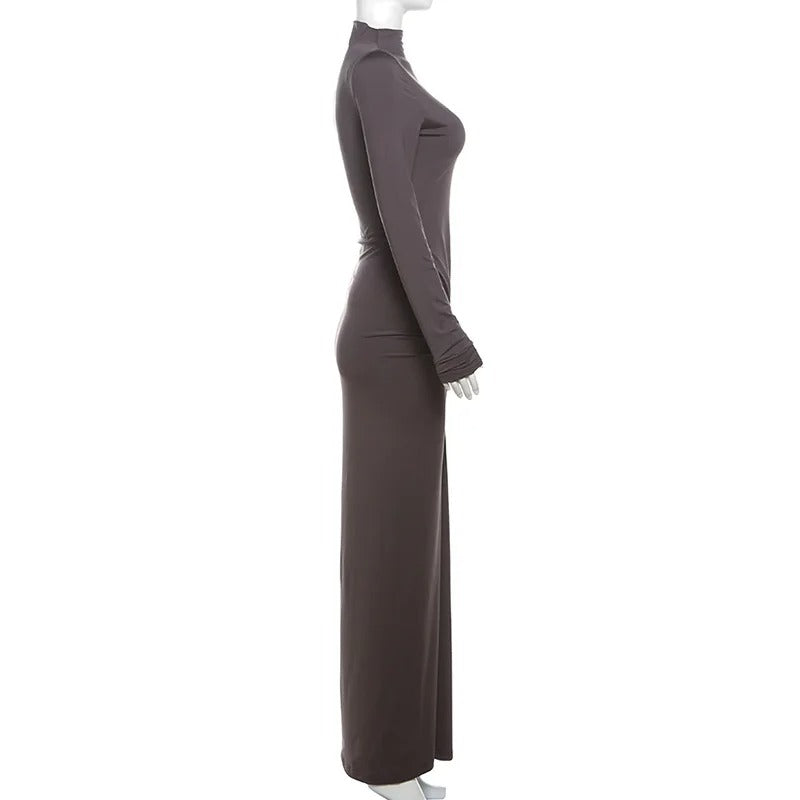 Plisserad långärmad festklänning för kvinnor