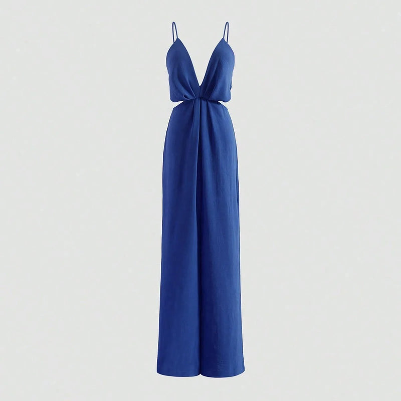 Urholkad plisserad jumpsuit med vida ben