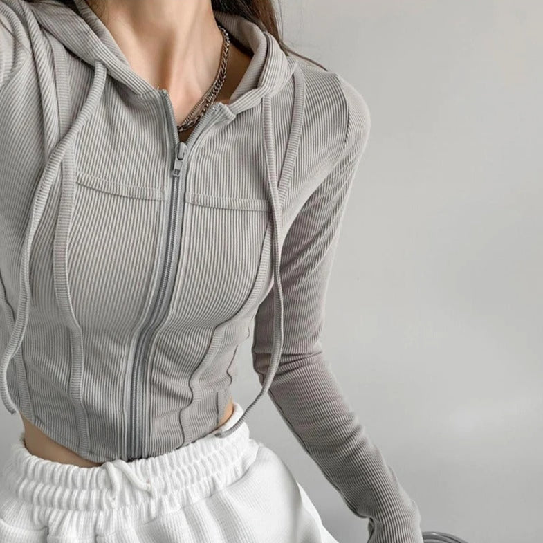 Zip Up Crop Fitted Hoodie för kvinnor