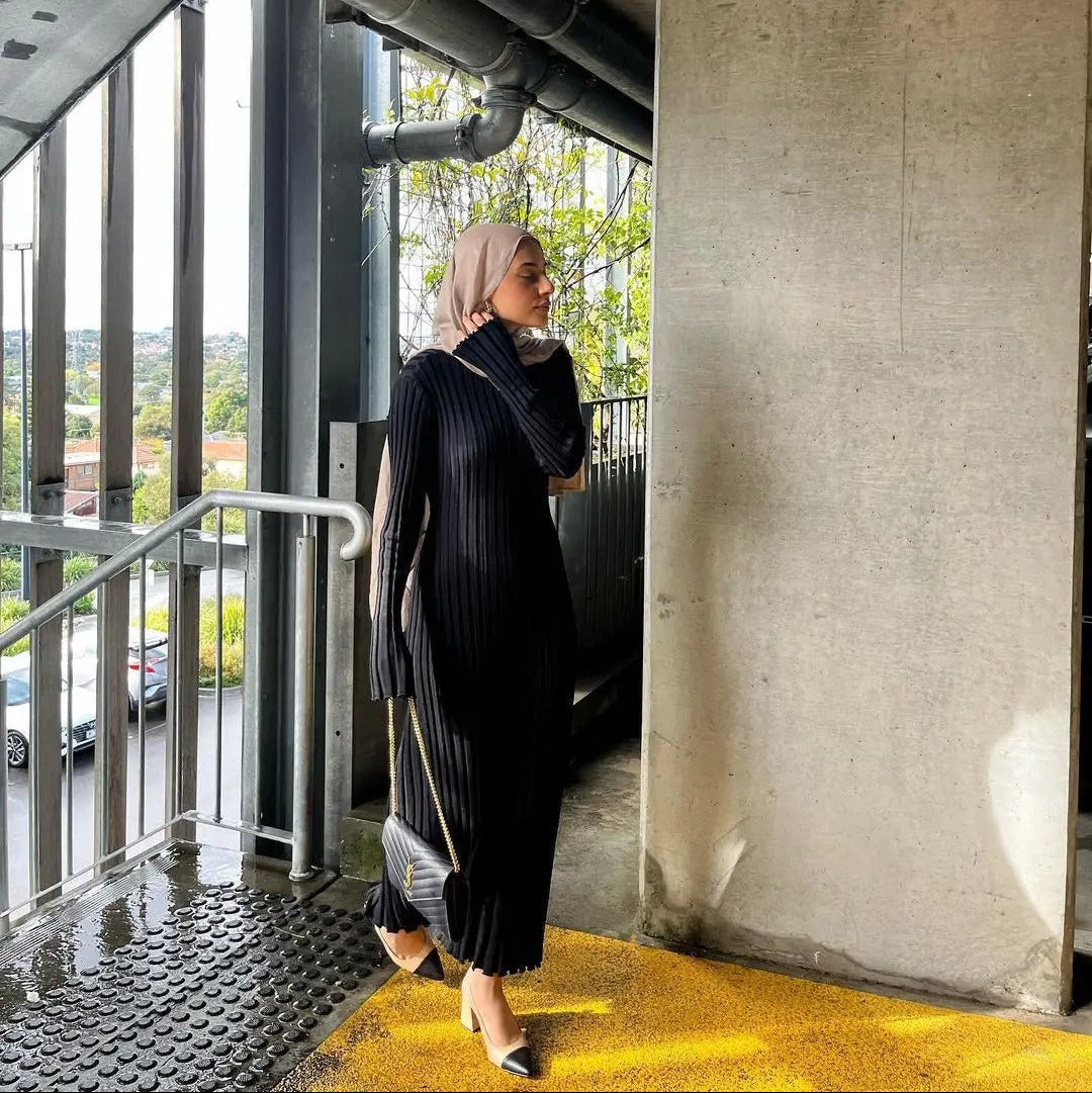 Klassisk lös stickad klänning för kvinnor