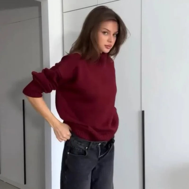 Casual stickad tröja med ståkrage