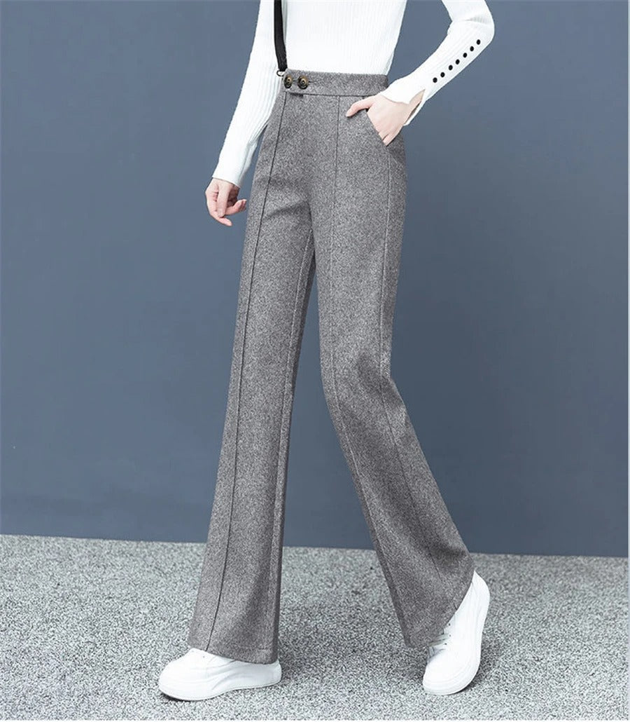 Raka byxor i ullblandning för kvinnor