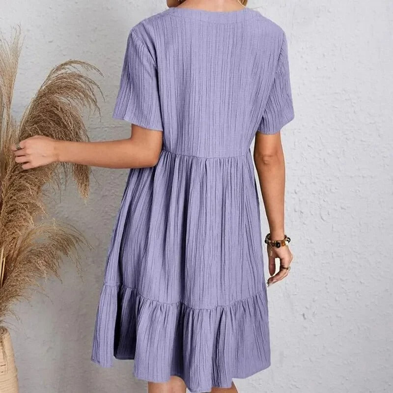 V-ringad Peplum Fit Flare Klänning för kvinnor