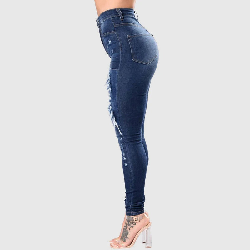 Rippade jeans med hög midja för kvinnor