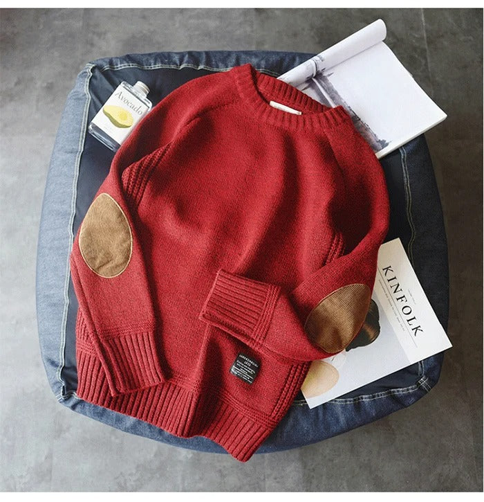 Oversized patchstickad tröja för män