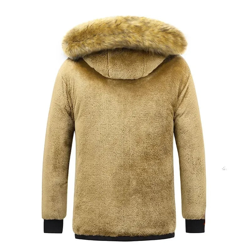Fleece fodrad jacka med pälskrage för män