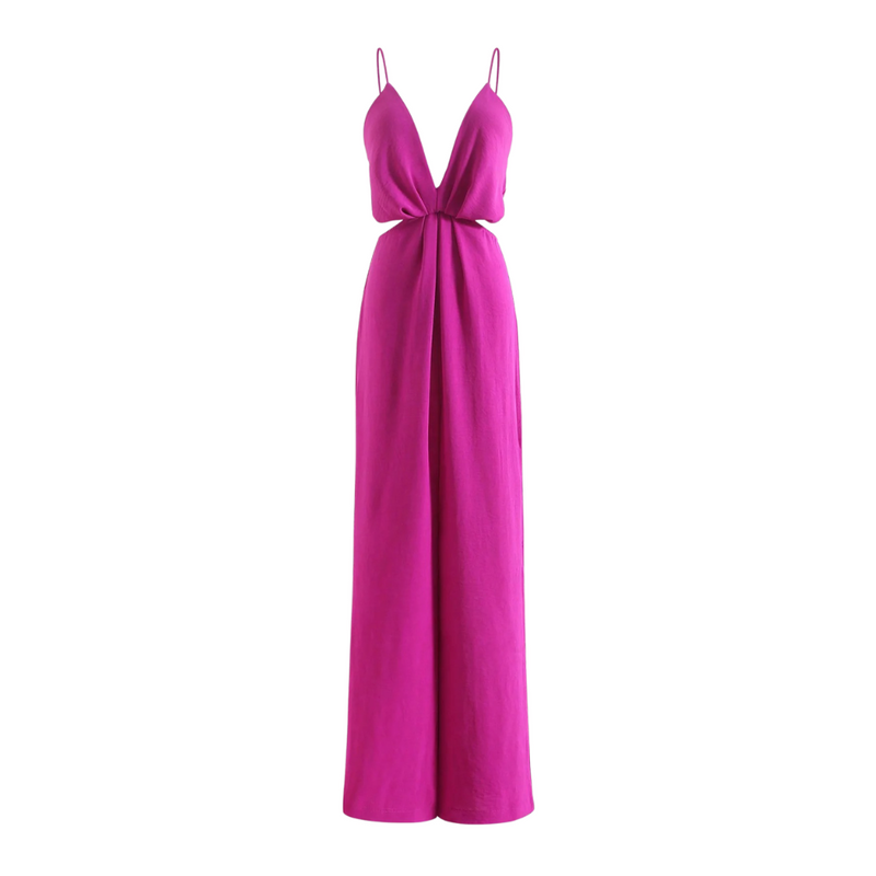 Urholkad plisserad jumpsuit med vida ben