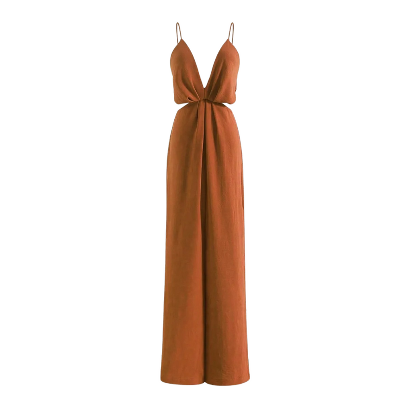 Urholkad plisserad jumpsuit med vida ben