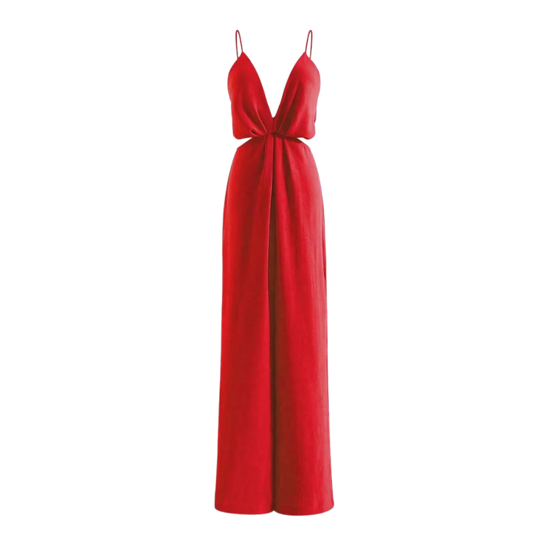 Urholkad plisserad jumpsuit med vida ben