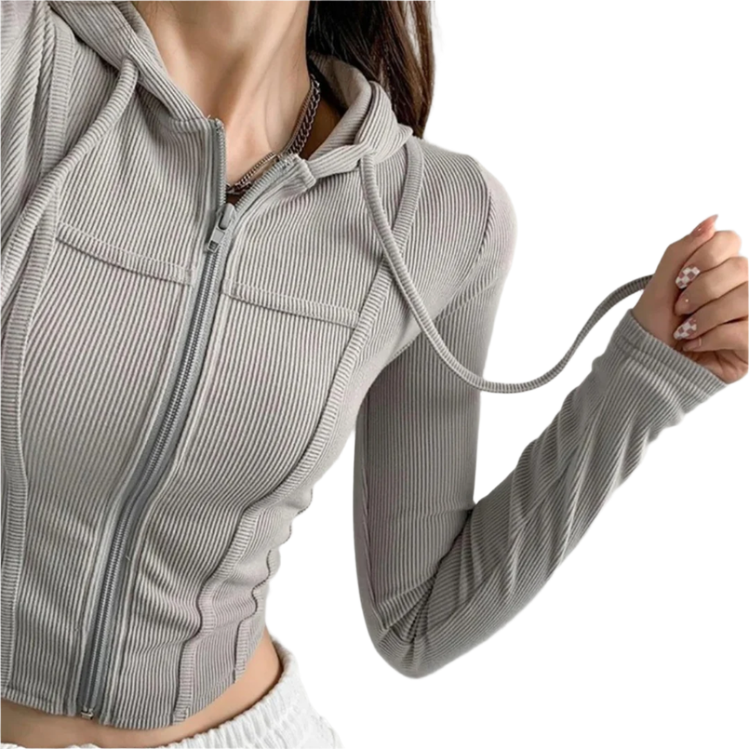 Zip Up Crop Fitted Hoodie för kvinnor